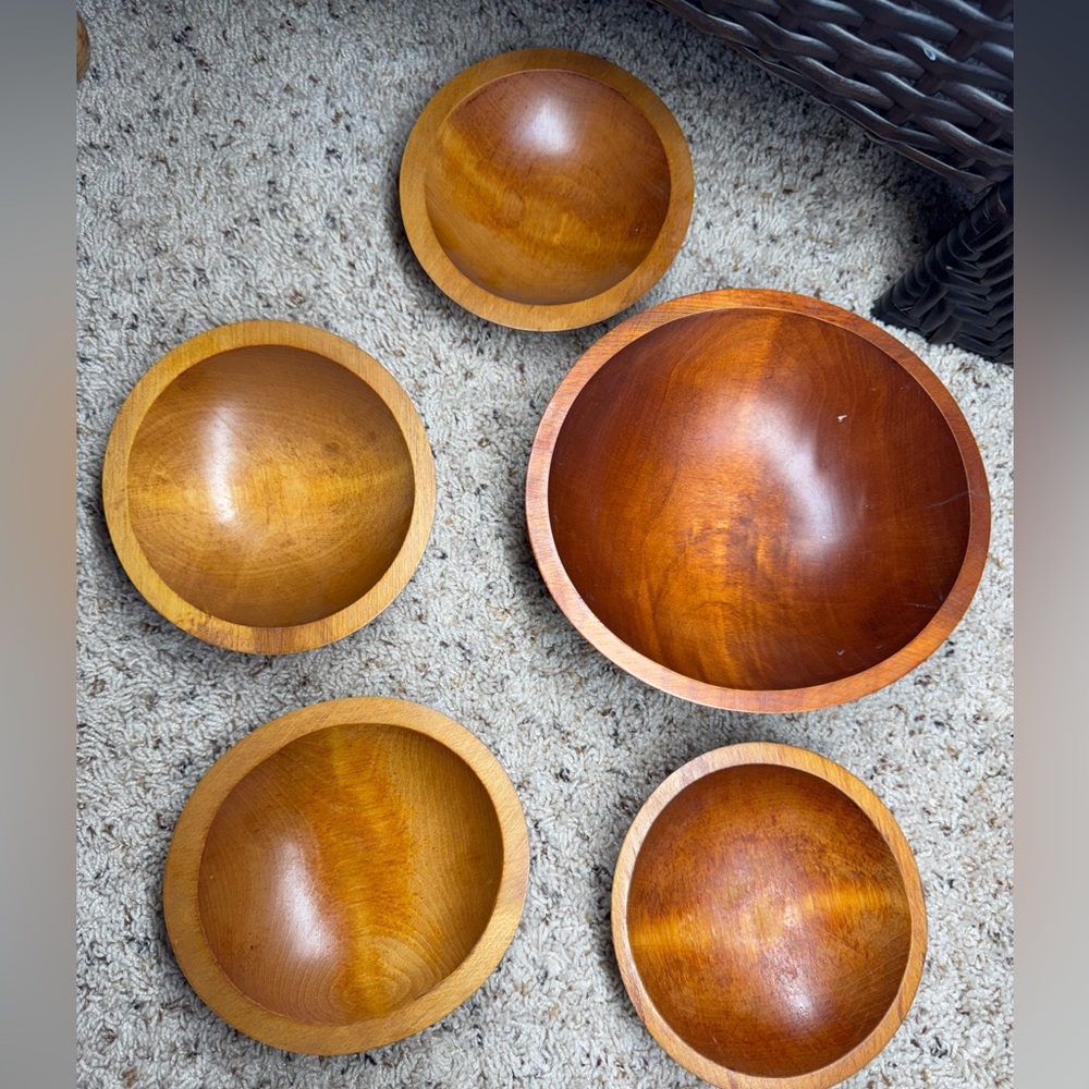Baribocraft Canada MCM Maple Wood Bowls Set 4 +1 extra bowl Rustic Natural